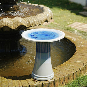 English Elm 17'' Handcrafted Ceramic Pedestal Bird Bath Glazed Ombre Swirl Garden Accent Piece Sapphire Blue,Sky Blue W3273P371892