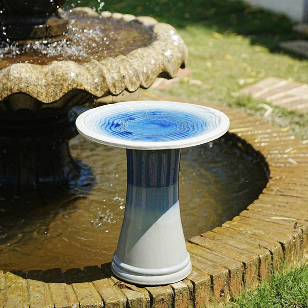 English Elm 17'' Handcrafted Ceramic Pedestal Bird Bath Glazed Ombre Swirl Garden Accent Piece Sapphire Blue,Sky Blue W3273P371892