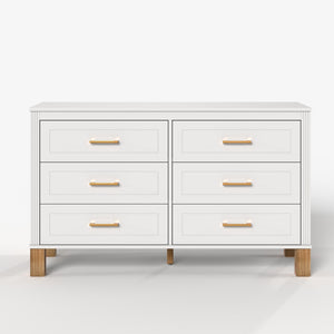 English Elm 6-drawer Double Dresser Solid Wood Legs Mid-century Modern Bedroom Storage Cabinet White W1445S00007