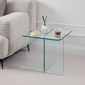 English Elm Tempered Clear Glass Side Table – Versatile Nightstand & Display Pedestal For Any Room Décor W1718P255019-GIGA