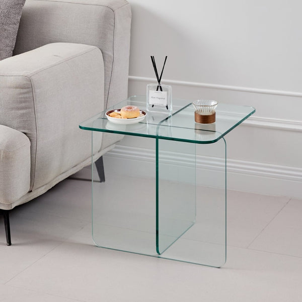 English Elm Tempered Clear Glass Side Table – Versatile Nightstand & Display Pedestal For Any Room Décor W1718P255019-GIGA