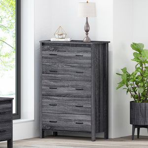English Elm Christopher Knight Home® - Toolless 5-Drawer Chest with Faux Wood Finish, Moisture-Resistant MDF, Sleek Bar Handles, Compact Storage DARK GREY 72039.00SONGRY