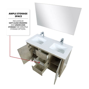 English Elm Rustic Acacia Double Bath Vanity With White Quartz Top, Chrome Faucet, And 43-Inch Mirror Included B2731S01680-GIGA