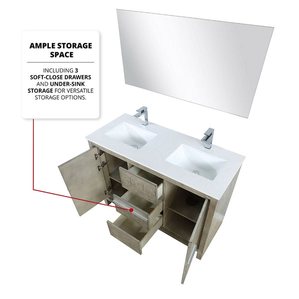 English Elm Rustic Acacia Double Bath Vanity With White Quartz Top, Chrome Faucet, And 43-Inch Mirror Included B2731S01680-GIGA