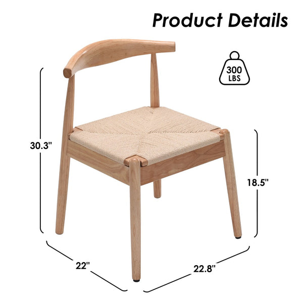 English Elm Weave Dining Chairs Set Of 2 - Stylish Mid-Century Modern Oak Frame & Handwoven Seat For Any Room T3623P371952-GIGA