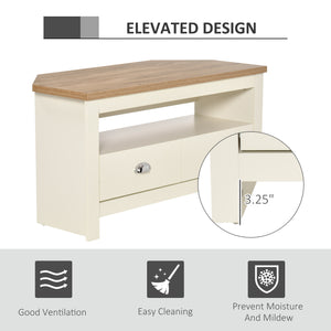 English Elm HOMCOM Corner TV Stand for TVs up to 50" — Trapezoid Corner Console with Drawers & Open Shelf, White W2225P217448