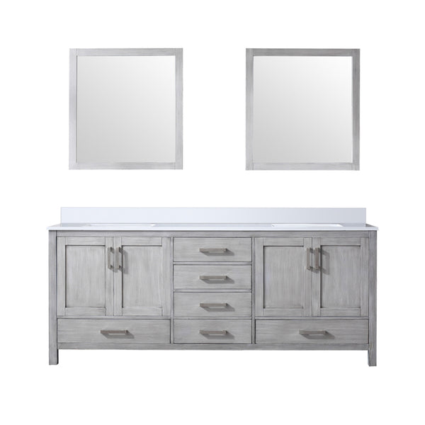 English Elm Distressed Grey Double Bath Vanity 80" W x 22" D with Cultured Marble Top, Soft-Close Storage, Mirror Included B2731S00895
