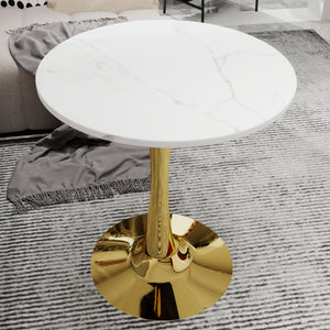 English Elm Marble-Top Round Side Table With Gold Pedestal Base – Modern Minimalist Design For Any Space W1935P353517