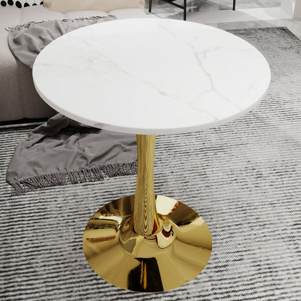 English Elm Marble-Top Round Side Table With Gold Pedestal Base – Modern Minimalist Design For Any Space W1935P353517