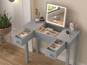 English Elm Multifunctional Vanity Desk with Flip-Top Mirror, 3-Level LED Lighting, Ample Storage for Small Spaces Grey W760P152317