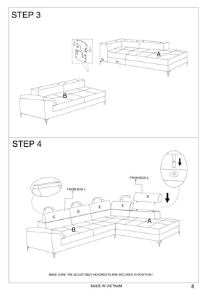 English Elm White Faux Leather 2pc Sectional Sofa Set with Adjustable Headrests, Right Chaise, Metal Legs - Plush Modern Design B011S01201