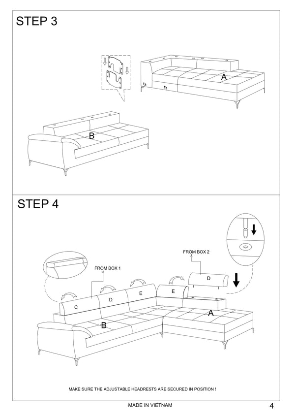 English Elm White Faux Leather 2pc Sectional Sofa Set with Adjustable Headrests, Right Chaise, Metal Legs - Plush Modern Design B011S01201