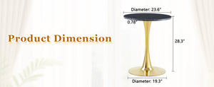 English Elm Round Faux Marble Tulip Dining Table Mid Century Pedestal Base for Compact Kitchens Gold,Grey W2920P395718