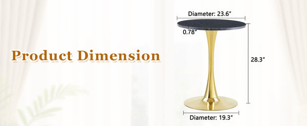 English Elm Round Faux Marble Tulip Dining Table Mid Century Pedestal Base for Compact Kitchens Gold,Grey W2920P395718