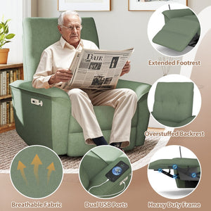 English Elm 270° Swivel Power Recliner Velvet Glider Rocker with Usb Ports for Living Room Dark Green W1028S00059