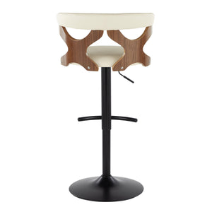 English Elm Gardenia Adjustable Barstools Set Of 2 - Modern Walnut Wood, Cream Faux Leather & Black Metal Style B202S00873