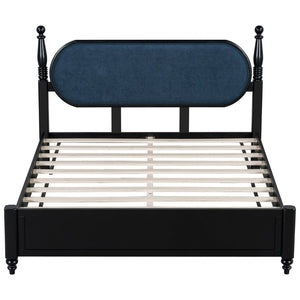 English Elm Queen Platform Bed Solid Wood Frame Velvet Upholstered Headboard Modern Bedroom N770PQ379968C