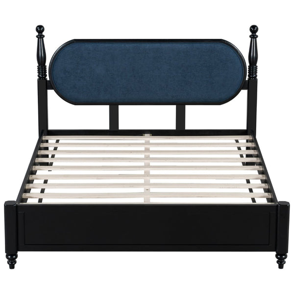 English Elm Queen Platform Bed Solid Wood Frame Velvet Upholstered Headboard Modern Bedroom N770PQ379968C