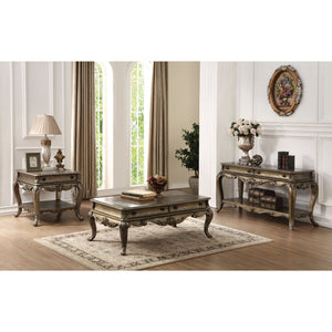English Elm Vintage Bone White Square End Table with Carved Floral Top, Claw Feet & Scalloped Apron—Elegant Classic Accent, 24.5"H x 28.5"W x 28.5"D Brown B062P189254