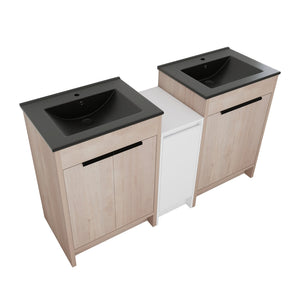 English Elm 60 Inch Freestanding Bathroom Vanity With Black Ceramic Sink, Soft-Close Doors & Storage Solutions W999S00317