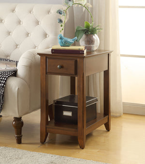 English Elm Bertie Walnut Finish Accent Table with Drawer & Open Shelf, Tapered Wooden Legs, Durable Design B2726P404287