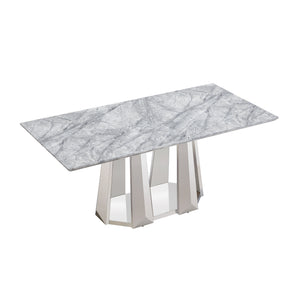 English Elm Marble Dining Table For 6-8 People, 70'' Rectangle Faux Marble Top With Stylish Chrome Base Finish W3456S00013