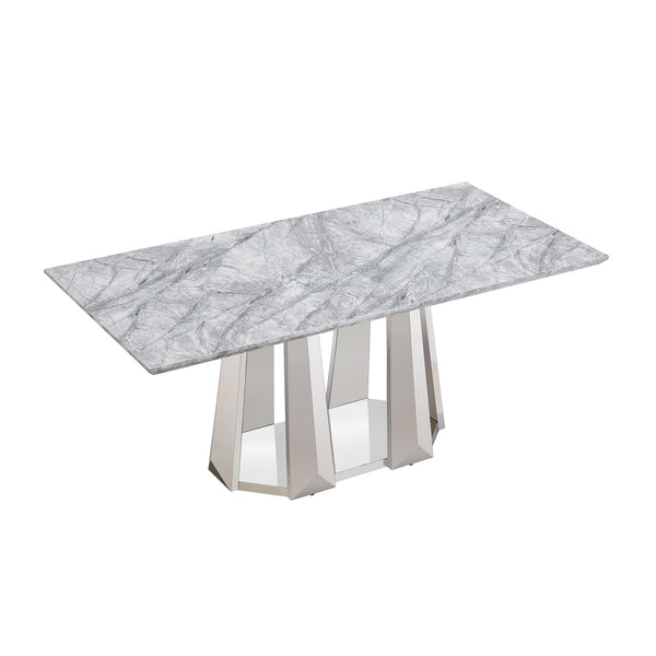 English Elm Marble Dining Table For 6-8 People, 70'' Rectangle Faux Marble Top With Stylish Chrome Base Finish W3456S00013