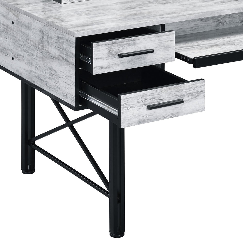 English Elm Antique 5-Drawer Computer Desk with 1-Tier Shelf, Industrial Metal Base, Smooth Glide Storage, Chic B062P209211