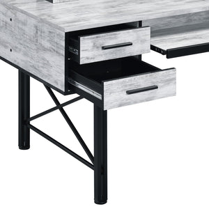 English Elm Antique 5-Drawer Computer Desk with 1-Tier Shelf, Industrial Metal Base, Smooth Glide Storage, Chic B062P209211