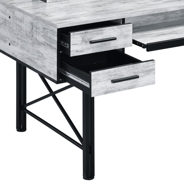 English Elm Antique 5-Drawer Computer Desk with 1-Tier Shelf, Industrial Metal Base, Smooth Glide Storage, Chic B062P209211