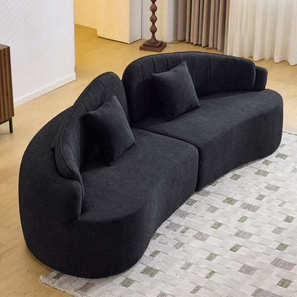 English Elm Curved Four Seat Chenille Sofa with Removable Backrest for Retro Apartment Living Black W3612S00041