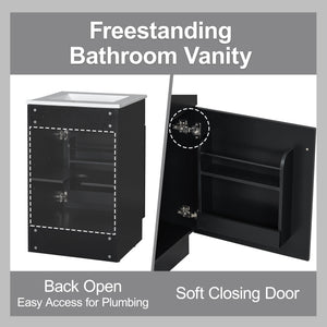 English Elm Christopher Knight Home® - 20" Bathroom Vanity with Ceramic Sink and Soft-Close Door, Gold Knob, Adjustable Shelf Storage Black N759P237946B
