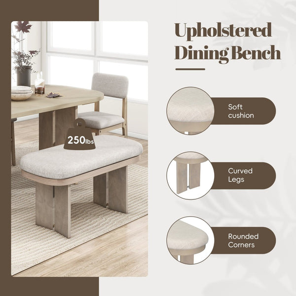 English Elm Topmax Rubberwood Six Piece Dining Set with Bench Linen Upholstered Modern Farmhouse SP000083AAD