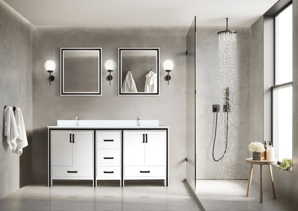 English Elm White Double Bath Vanity 72" W x 22" D with White Quartz Top, Soft-Close Drawers, Dual 30" Mirrors B2731S00913
