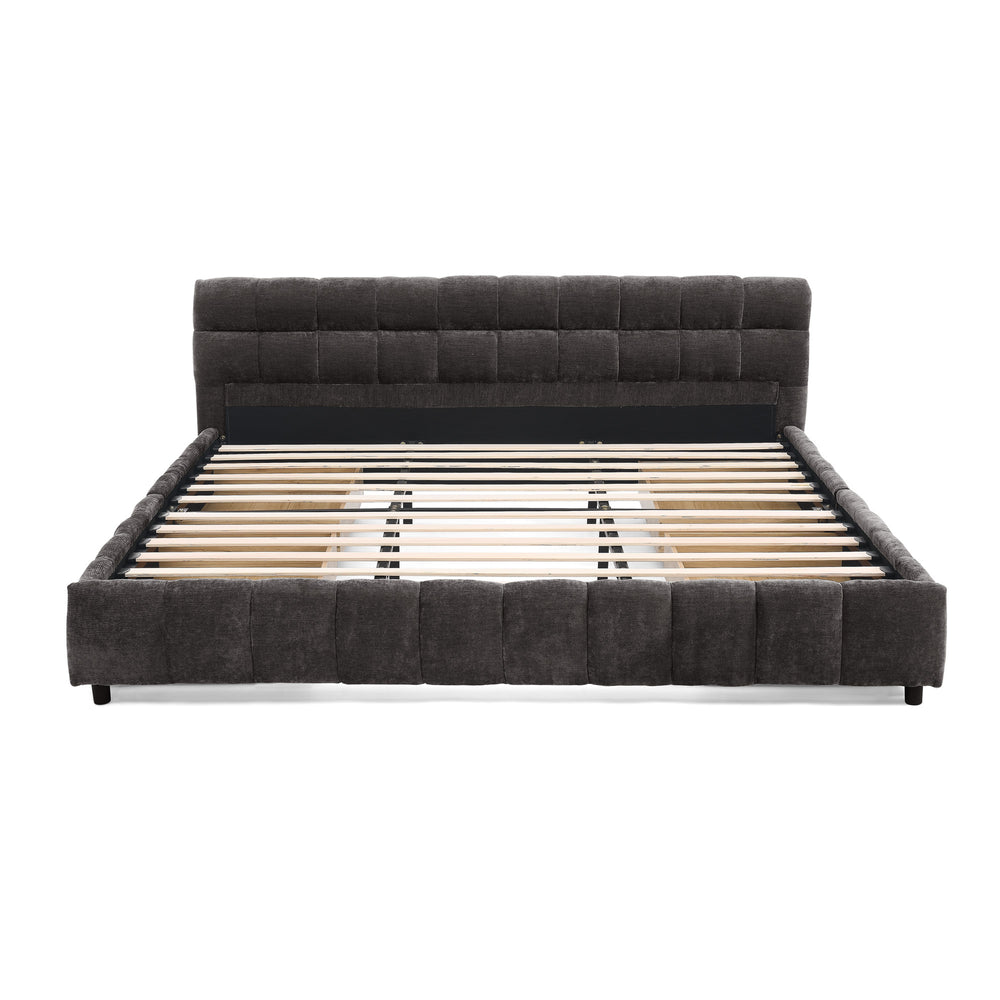 English Elm California King Upholstered Bed Frame - Plush Chenille, Modern Storage Design With Headboard, Dark Gray W487P311315