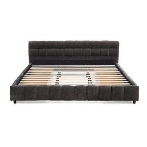 English Elm California King Upholstered Bed Frame - Plush Chenille, Modern Storage Design With Headboard, Dark Gray W487P311315