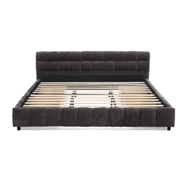 English Elm California King Platform Bed Chenille Upholstered Frame with Storage Drawers Modern Dark Gray W487S00421