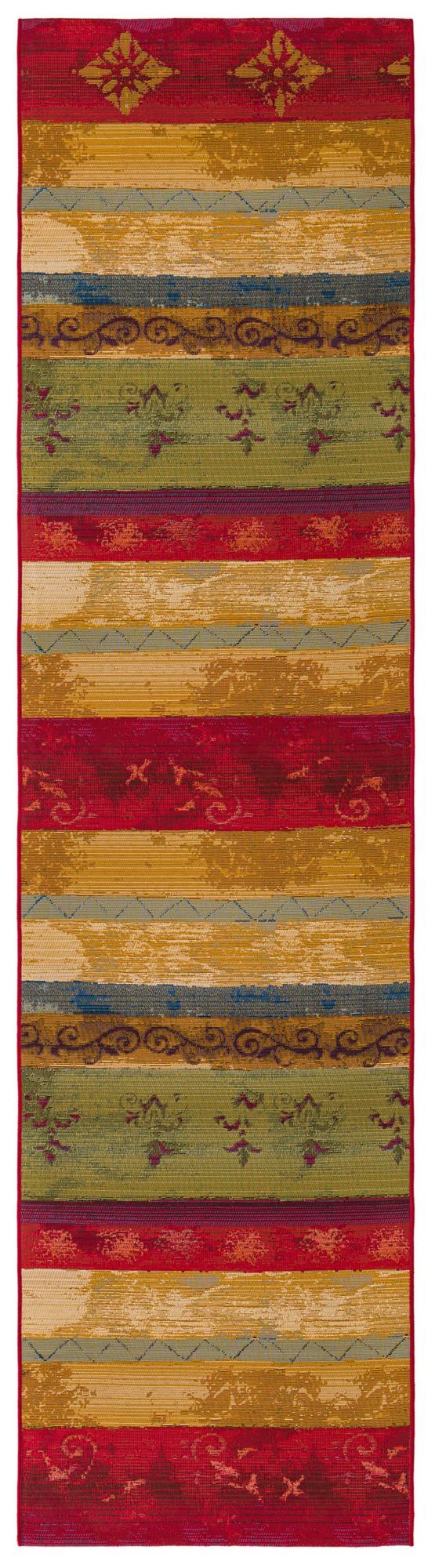 Unique Loom Outdoor Modern Traditional Machine Made Geometric Rug Multi, Gold/Ivory/Light Blue/Red/Orange 2' 7" x 11' 0"