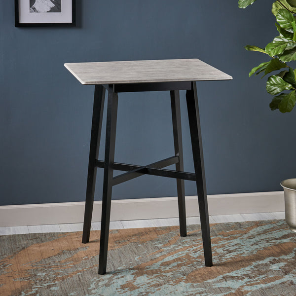 English Elm Christopher Knight Home® - Modern Bar Height Dining Table with Durable High-Pressure Laminate Top and Sleek Rubberwood Legs, Black Finish Cement Grey 65503.00CEM