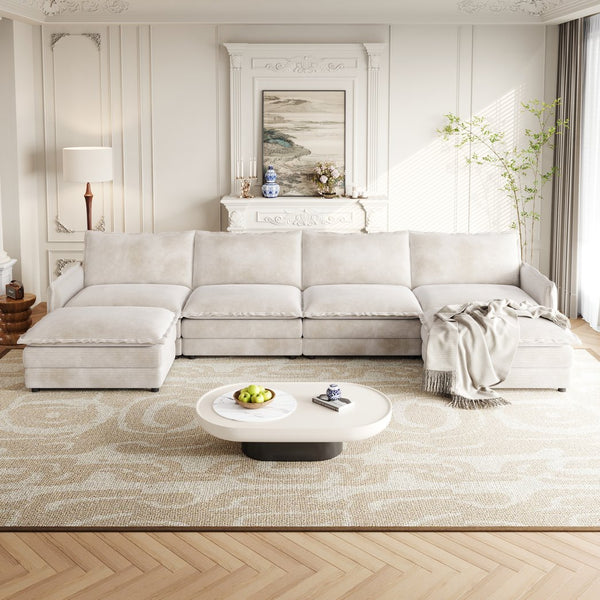 English Elm Corduroy 4-Seater Comfy Cloud Couch With Movable Footrests For Flexible Living Room Arrangements W834S00436