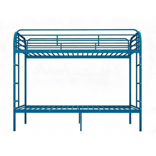 English Elm Metal Twin Over Bunk Bed Heavy Duty Frame Dual Ladder Kids Shared Room Blue W3752P412381