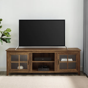 English Elm Walker Edison - Modern Farmhouse 2-Door Glass Windowpane TV Stand 70" with Adjustable Shelves & Cord Management Oak 75 L x 23 W x 5 H B185P169358