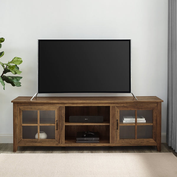 English Elm Walker Edison - Modern Farmhouse 2-Door Glass Windowpane TV Stand 70" with Adjustable Shelves & Cord Management Oak 75 L x 23 W x 5 H B185P169358