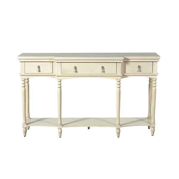 English Elm [video] Solid Pine Console Table Ornate Carved Legs Copper Hardware Soft-close Drawers White N759P433566K