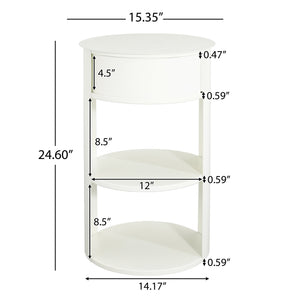 English Elm Christopher Knight Home® - Indoor 3-Tier Metal Round Side Table with Sliding Door Cabinet, Sturdy Iron, No-Assembly Modern Chic Matte White N772P301522W