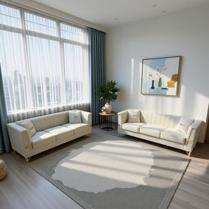 English Elm FX-P82-2PC Velvet Sofa Set of 2 — Plush Tufted 3-Seater Couches with Gold Metal Legs for Stylish Homes Beige W576S00240