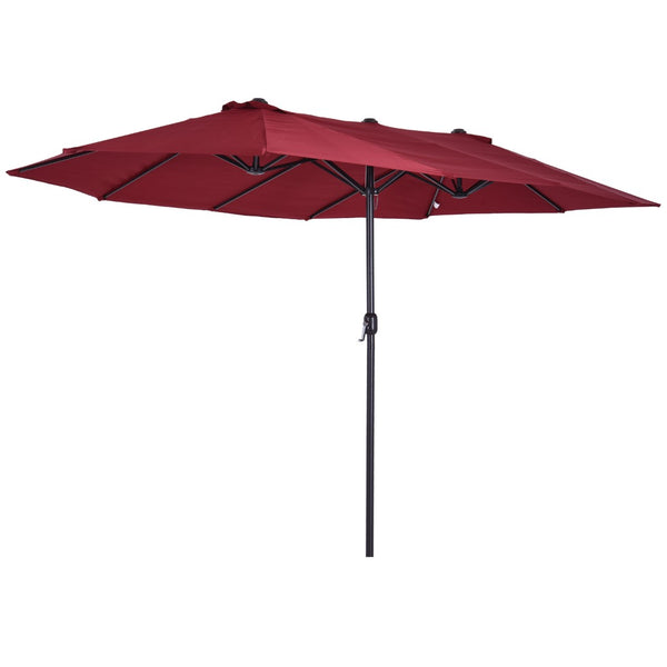 English Elm Outsunny Extra Large 15Ft Double-Sided Patio Umbrella With Crank, Wine Red Canopy For Stylish Coverage W2225P200608-GIGA