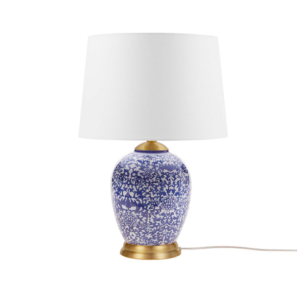 English Elm Blue Ceramic Ginger Jar Table Lamp with Classic Porcelain Base, Fabric Shade, 22.5" Height, Cord B035P280528