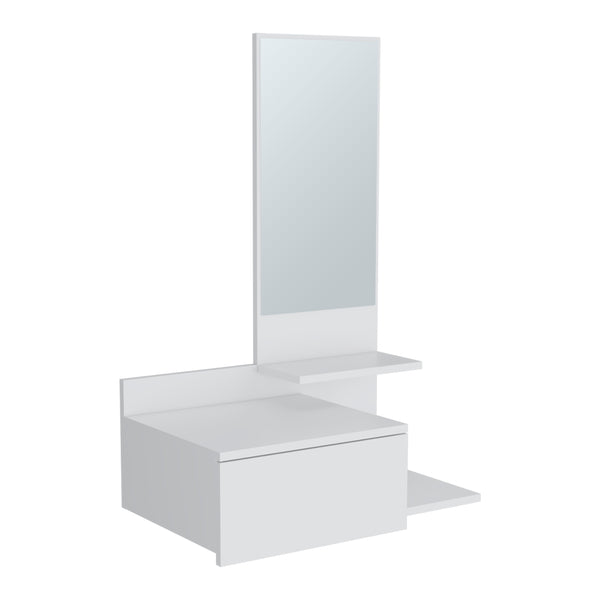 English Elm Vienna modern floating mirror console with 3-tier open shelves and full-extension drawer for entryway storage White 31.5 L x 18.2 W x 6 H B070P242498