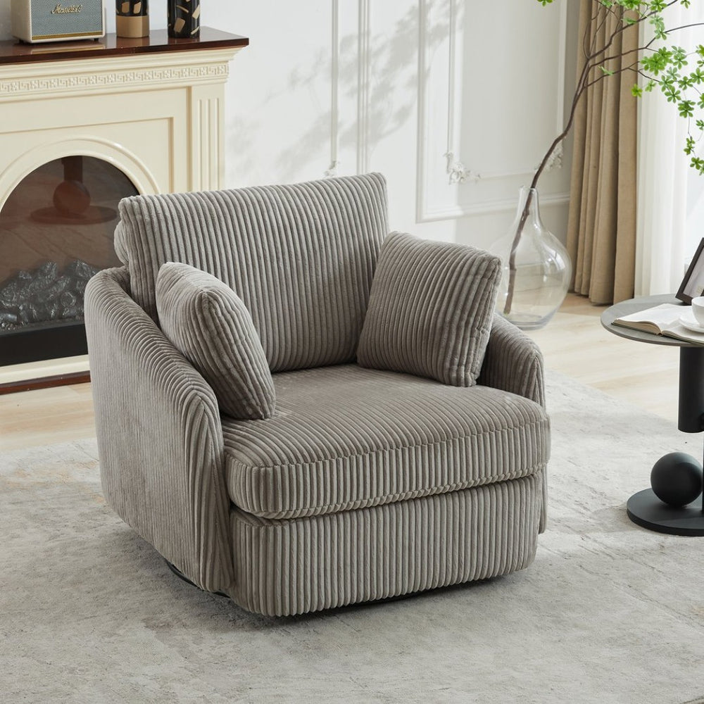 English Elm 40.55"w Oversized Swivel Lounge Chair Corduroy Upholstered Club Seat for Living Room Gray W1298P202214